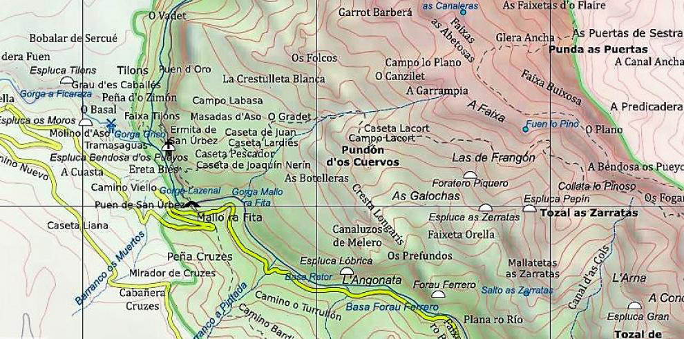 Mapa toponímico del Paque Nacional de Ordesa y Monte Perdido. Fuente: DGA