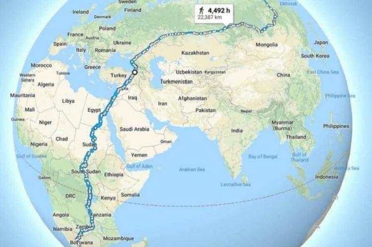 El camino más largo para andar del mundo: más de 20.000 km desde Sudáfrica hasta Rusia 