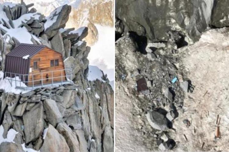 Una famosa cabaña en los Alpes se cae de un acantilado